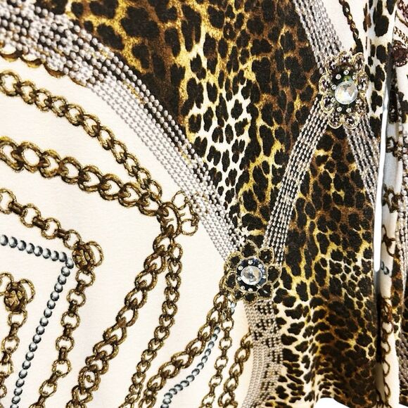 Cache VTG Light Sweater Jewel Brooch Embellished Animal Print Royalty Y2K Sz M - Picture 3 of 7